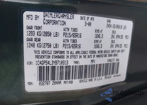 2000 Chrysler Town & Country Lxi from USA, damaged, VIN 1C4GP54L3YB710313